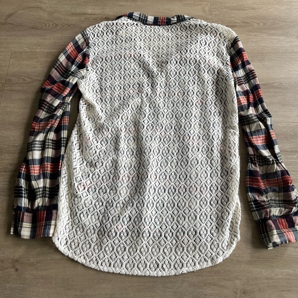 Lucky Brand Plaid Shirt Womens Size M Button Down Lace Back - Picture 5 of 6